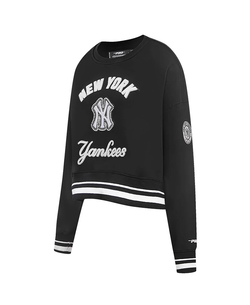 Pro Standard Women's Black New York Yankees Cultivated Pearl Cropped Pullover Sweatshirt