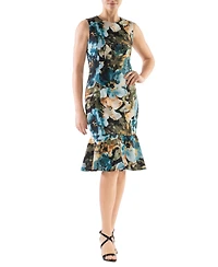 Donna Ricco Women's Floral-Print Flounce-Hem Sheath Dress