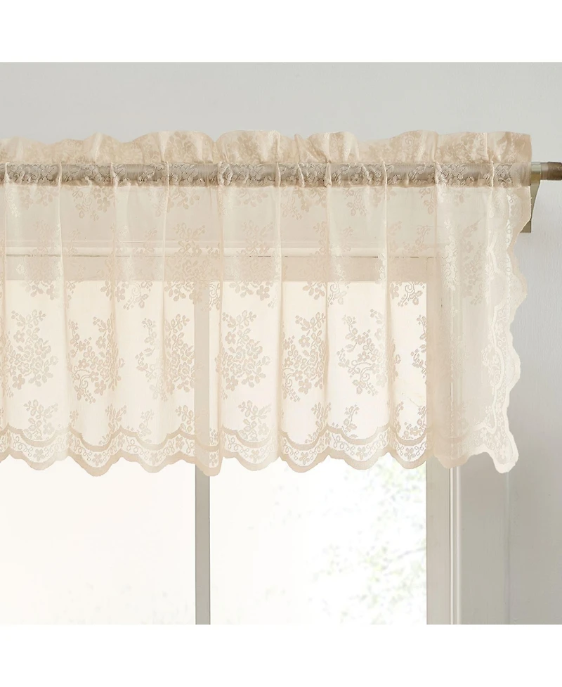 Hlc.me Jolene Floral Rod Pocket Lace Semi Sheer Voile Short Valance for Small Windows, Kitchen & Bathroom