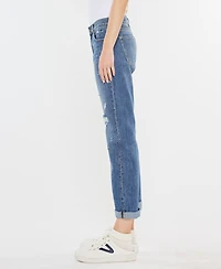 Kancan Women's Paint Effect Mid Rise Boyfriend Jeans