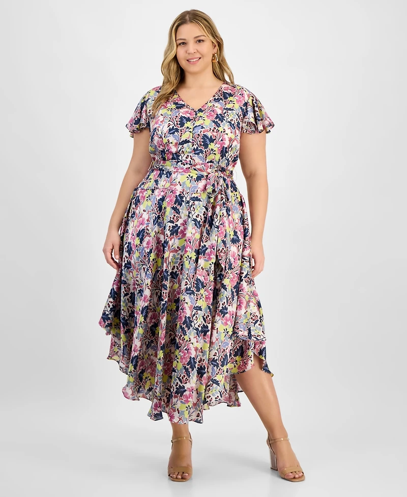 Vince Camuto Plus Size Flutter-Sleeve Belted Dress