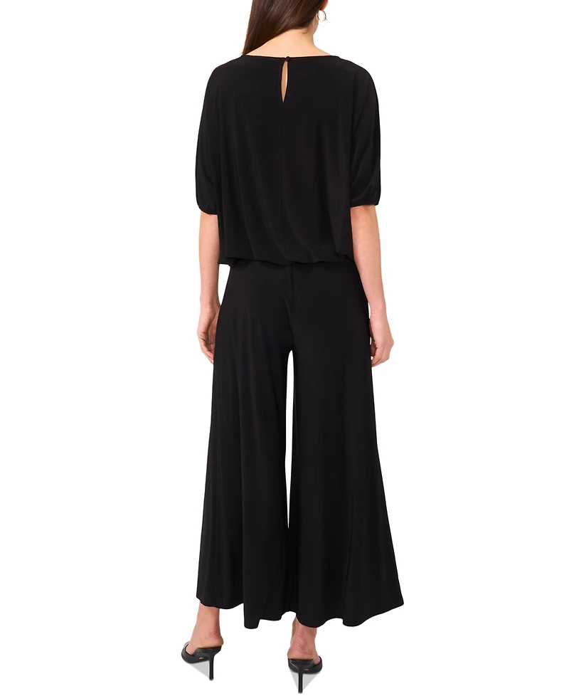 Sam & Jess Women's Printed Round-Neck Puff-Sleeve Side-Tie Top