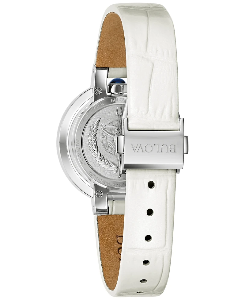 Bulova 150th Anniversary Women's Rubaiyat White Leather Strap Watch 31mm