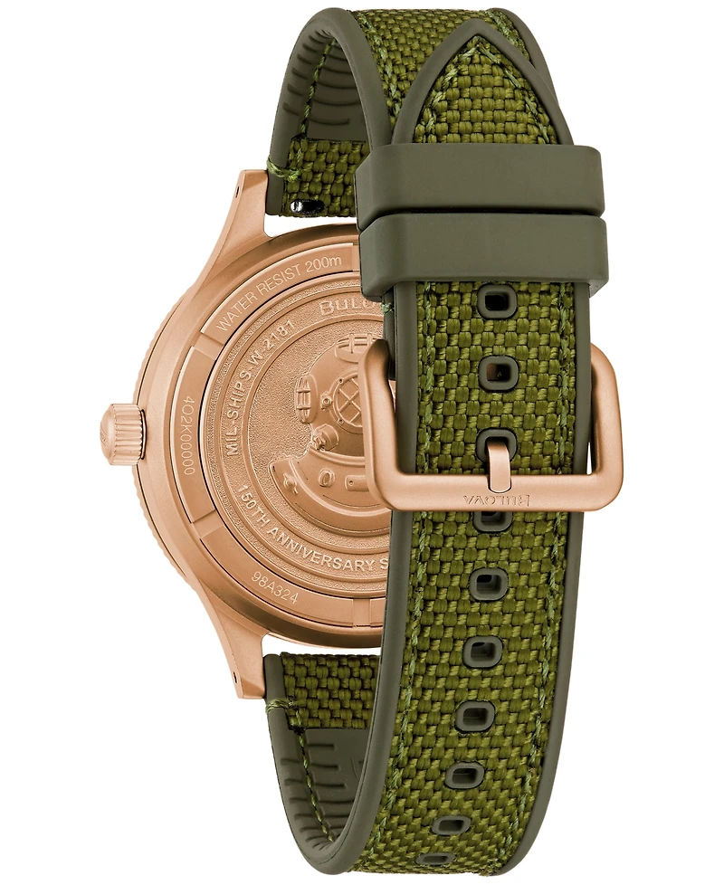 Bulova 150th Anniversary Men's Automatic Mil-ships Green Nylon Strap Watch 41mm