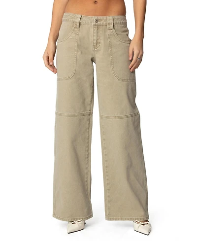Edikted Womens Morgan Low Rise Carpenter Jeans