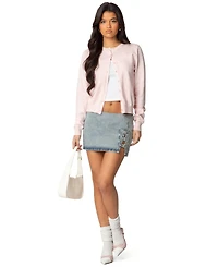 Edikted Womens Bowdie Washed Denim Mini Skirt