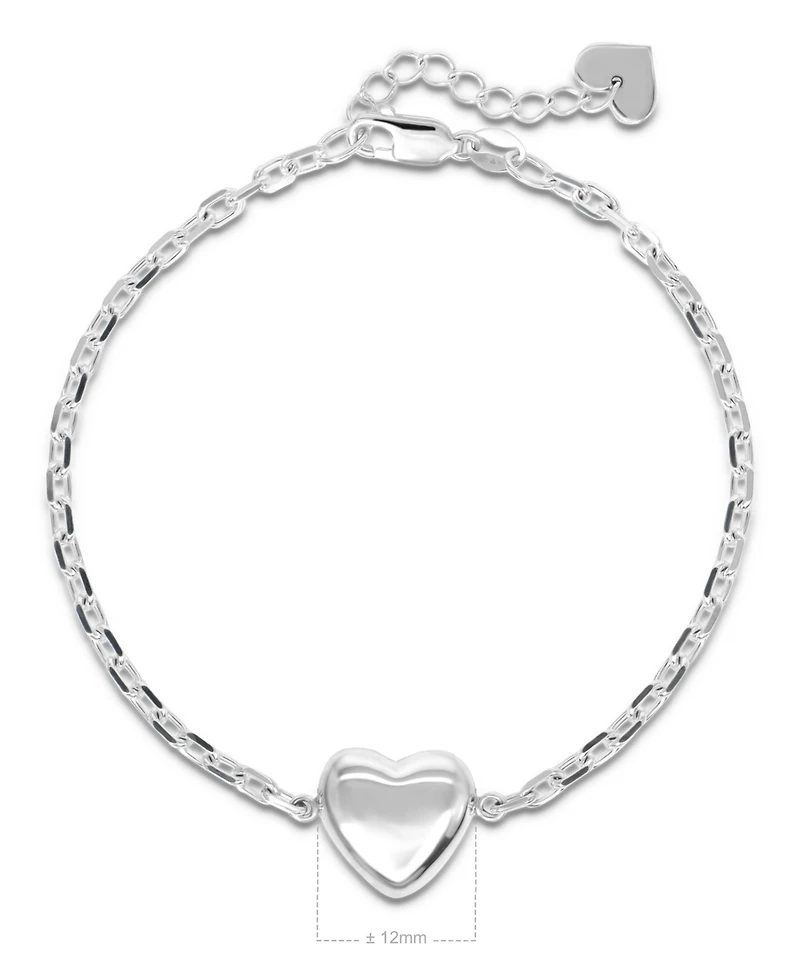 Devata Puffy Heart Chain Bracelet in Sterling Silver, 7.0 in adj to 8.0 in
