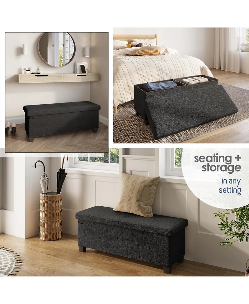 Rectangular Boucle Ottoman Storage Bench – Modern Foot Stool, Makeup Vanity Perfect for Living Room & Bedroom Decor