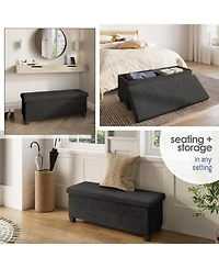 Rectangular Boucle Ottoman Storage Bench – Modern Foot Stool, Makeup Vanity Perfect for Living Room & Bedroom Decor
