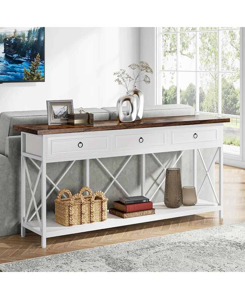 Tribesigns 70.8" Console Table with 3 Drawers, Farmhouse Entryway Table with Storage Shelf, Narrow Long Sofa Foyer Table for Entryway, Hallway