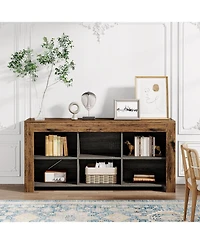 Tribesigns Horizontal Bookcase, Industrial 6 Cubes Storage Organizer Long Bookshelf, Rustic Wood Low Bookshelf Wide Cubby Bookcase for Home Office, Li