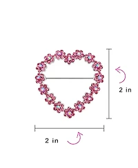 Bling Jewelry Romantic Pink Crystal Heart Flower Brooch Pin Rhodium Plated Alloy