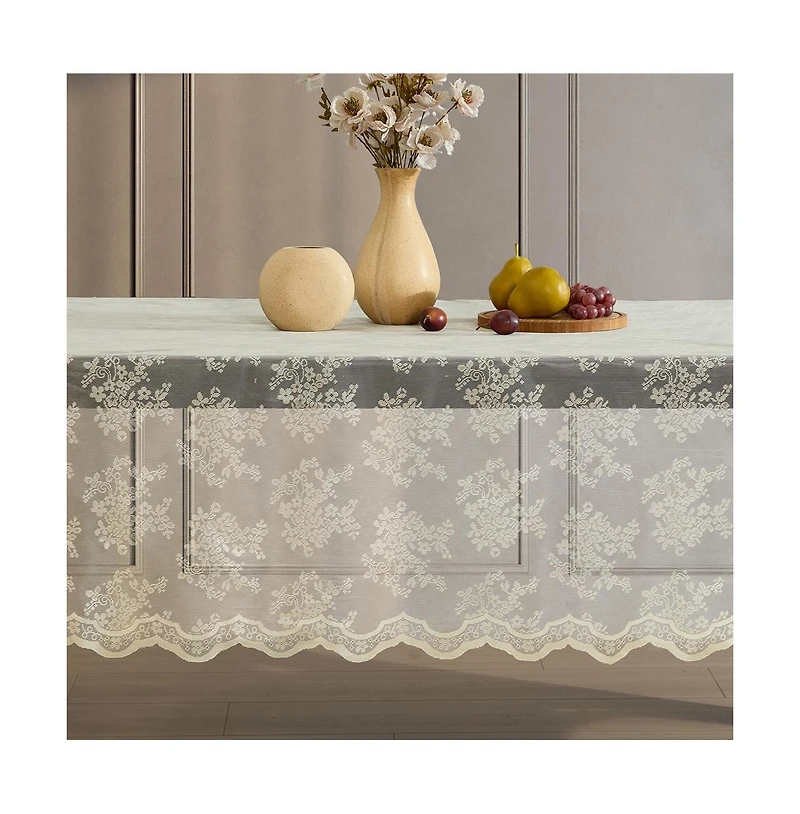 Hlc.me Jolene Floral Lace Fabric Tablecloth, Lace Fabric Table Cloth for Round Tables, Wrinkle Resistant Tablecloth
