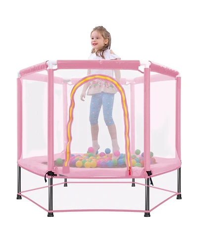 55'' Toddlers Trampoline with Safety Enclosure Net and Balls, Indoor Outdoor Mini Trampoline for Kids