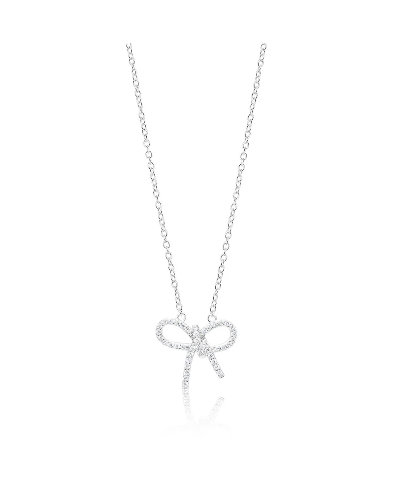 Silver Bow Necklace Set with Cubic Zirconia