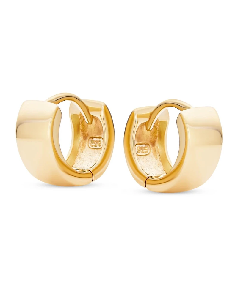 Bling Jewelry Simple Basic Wide Huggie Hoop Earrings Rose Gold Plated .925 Sterling Silver Polished Flat Hinge