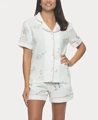 Felina Women's Calista Cotton Gauze Short Sleeve Pajama Set