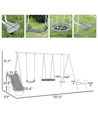 Outsunny 4-in-1 Kids Metal Swing Set for Backyard