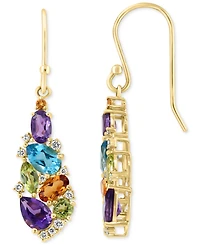 Effy Multi-Gemstone (3 ct. t.w.) & Diamond (1/8 ct. t.w.) Teardrop Cluster Drop Earrings in 14k Gold