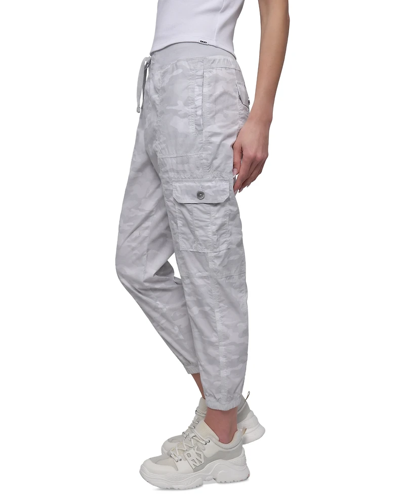 Dkny Sport Women's Cotton Ribbed-Waist Jogger Cargo Pants