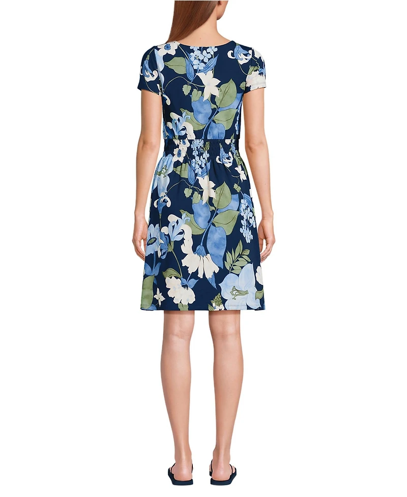 Lands' End Women's Cotton Modal Smocked Waist Dress