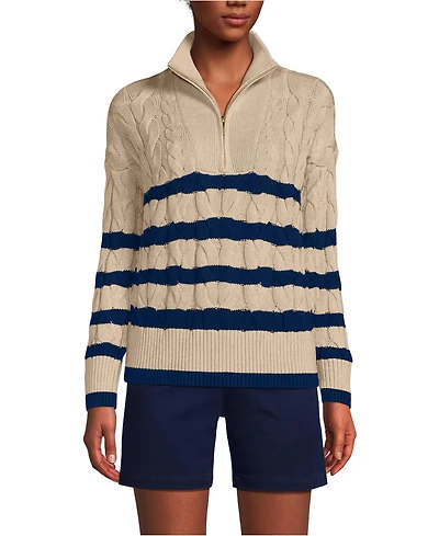 Lands' End Women's Drifter Cable Quarter Zip Sweater