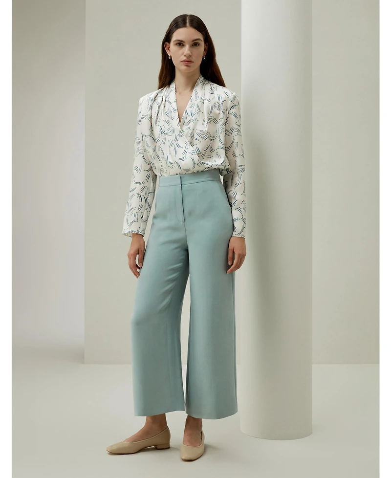 Lilysilk Women's Silk Wide Leg Tailored Pant with Mid Rise