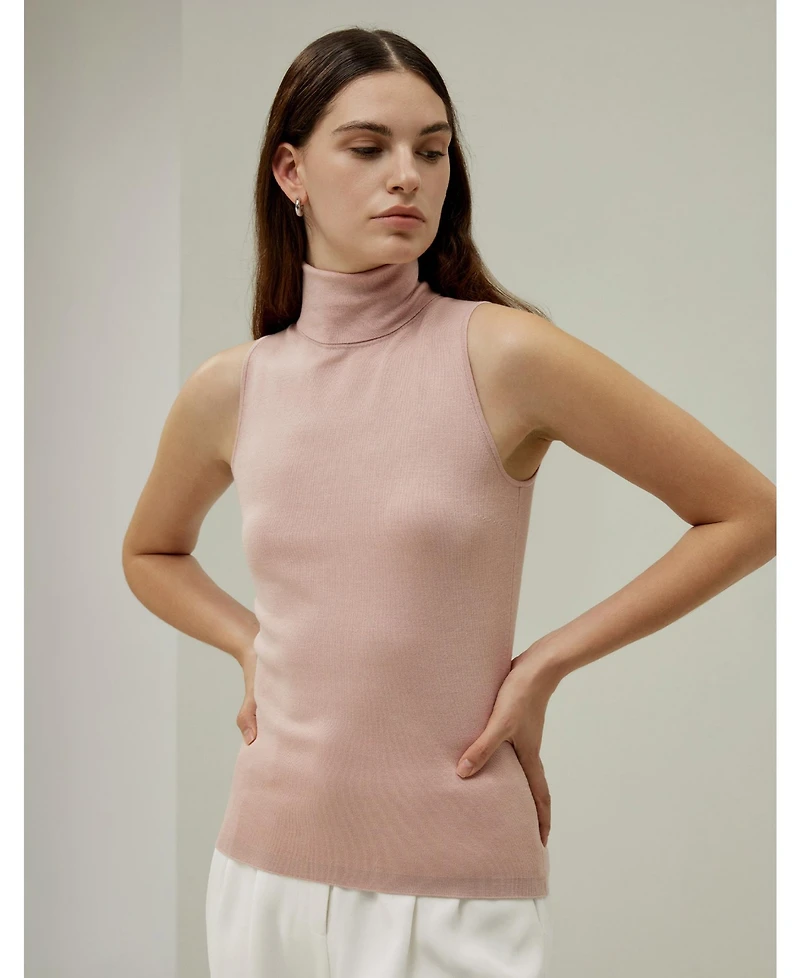 Lilysilk Women's Minimalist Sleeveless Turtleneck Top