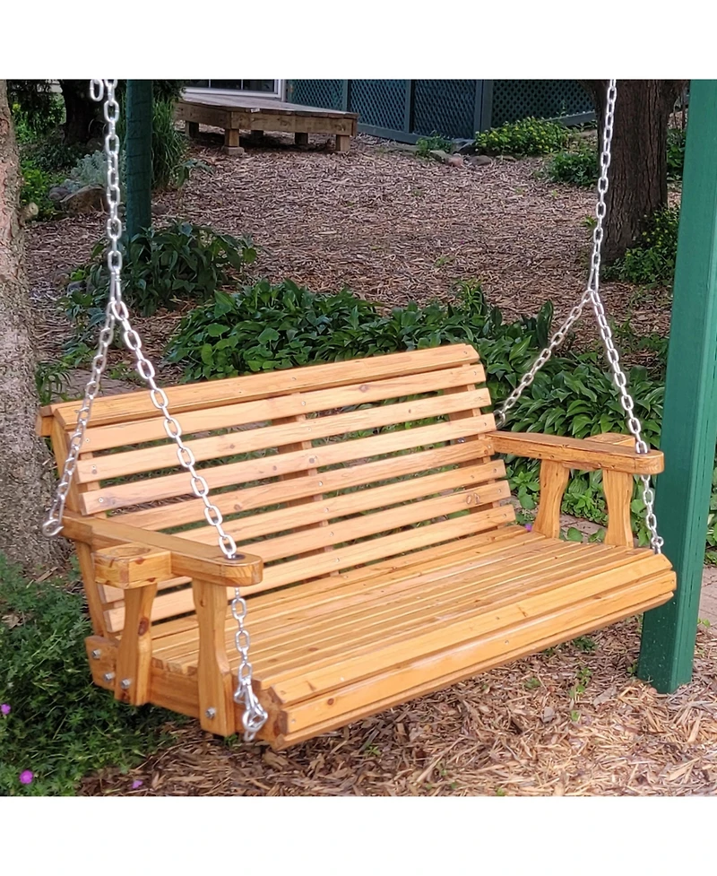 Outdoor 2-Person Traditional Wooden Porch Swing with Hanging Chains - 58.5-Inch - Brown