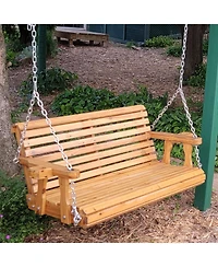 Outdoor 2-Person Traditional Wooden Porch Swing with Hanging Chains - 58.5-Inch - Brown