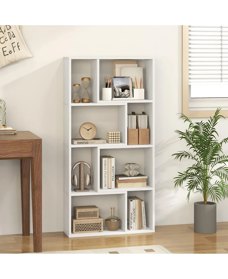 4-Tier Geometric Bookshelf with 8 Open Cubes for Living Room or Bedroom Storage