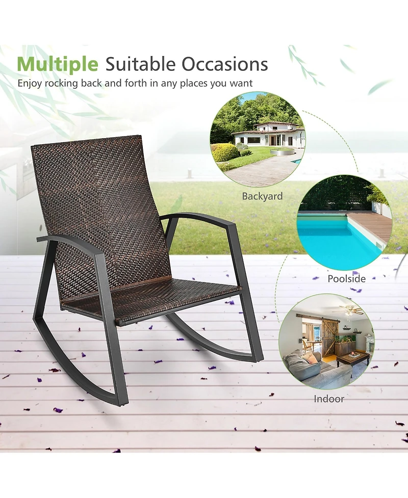 Gymax 3PCS Rattan Bistro Rocking Chair Set Patio Furniture w/ Cushions