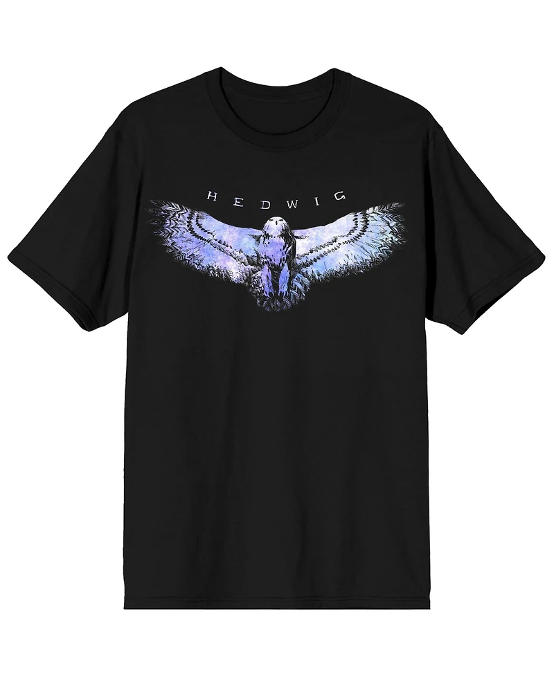 Harry Potter Men's Hedwig The Owl Crew Neck Short Sleeve Black T-shirt-Medium