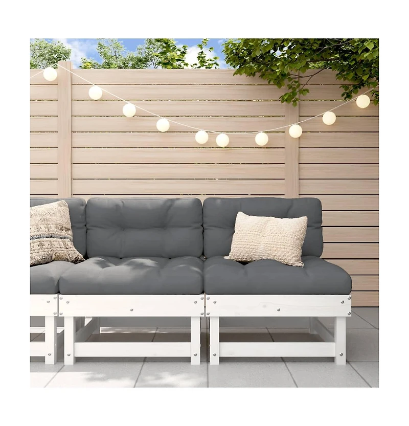 Patio Middle Sofas 2 pcs White Solid Wood Pine