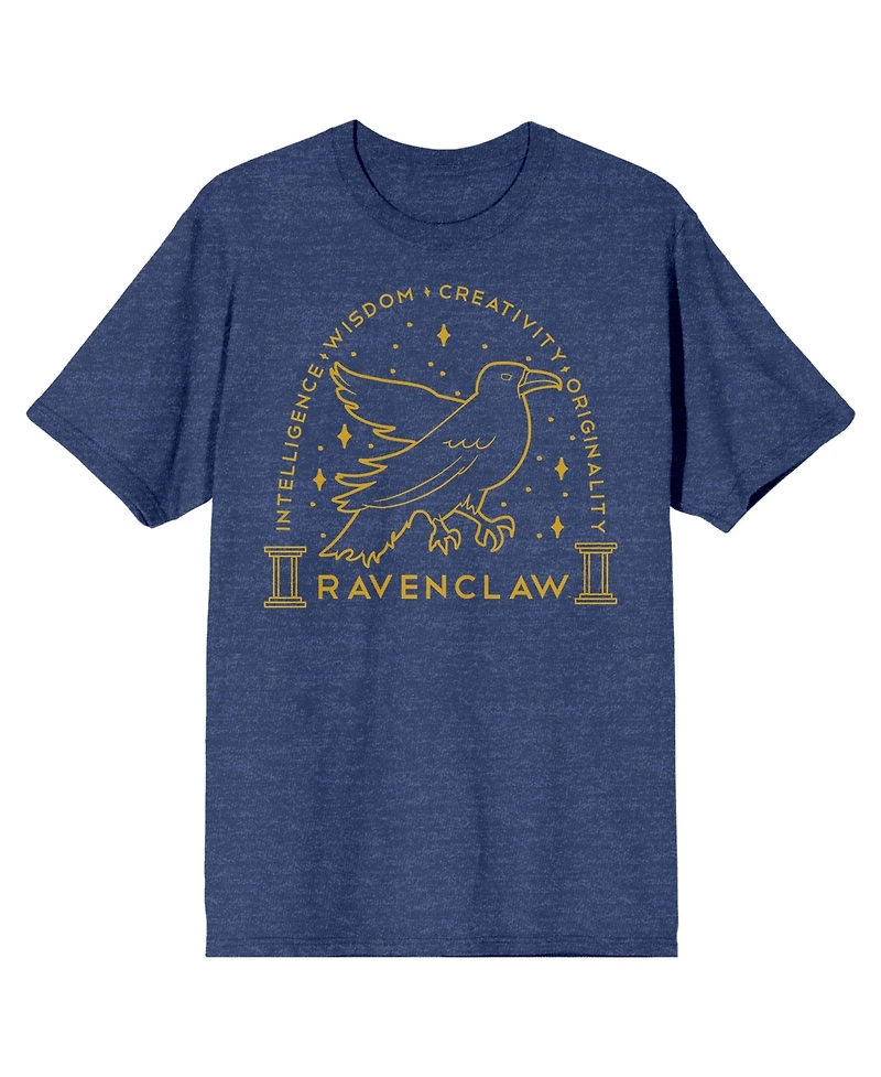 Harry Potter Men's Ravenclaw Crest Gold Line Art Navy Heather T-shirt-xxl