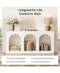 Tribesigns 70.9" White Console Table with Storage, Wood Entryway Entry Table with 3 Arched Shelves, Behind Couch Sofa, Narrow Long