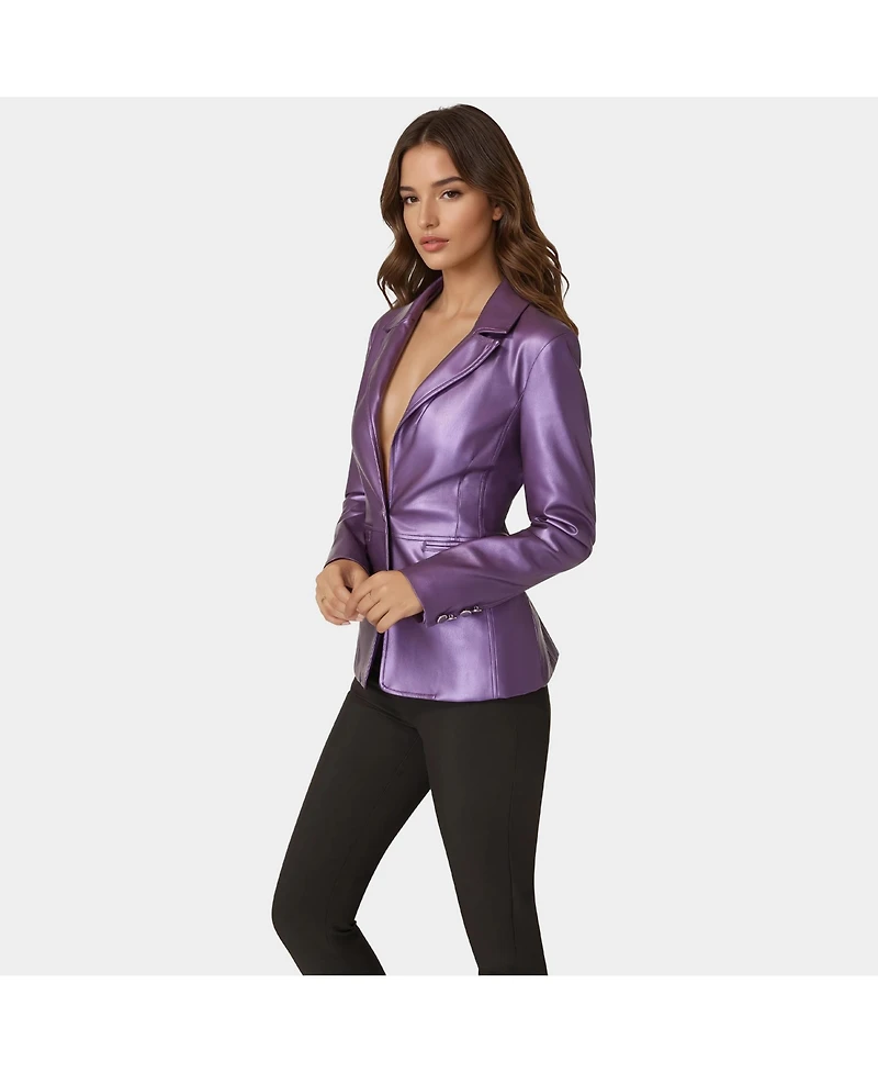 Bebe Women's Tailored Metallic Faux Leather Blazer