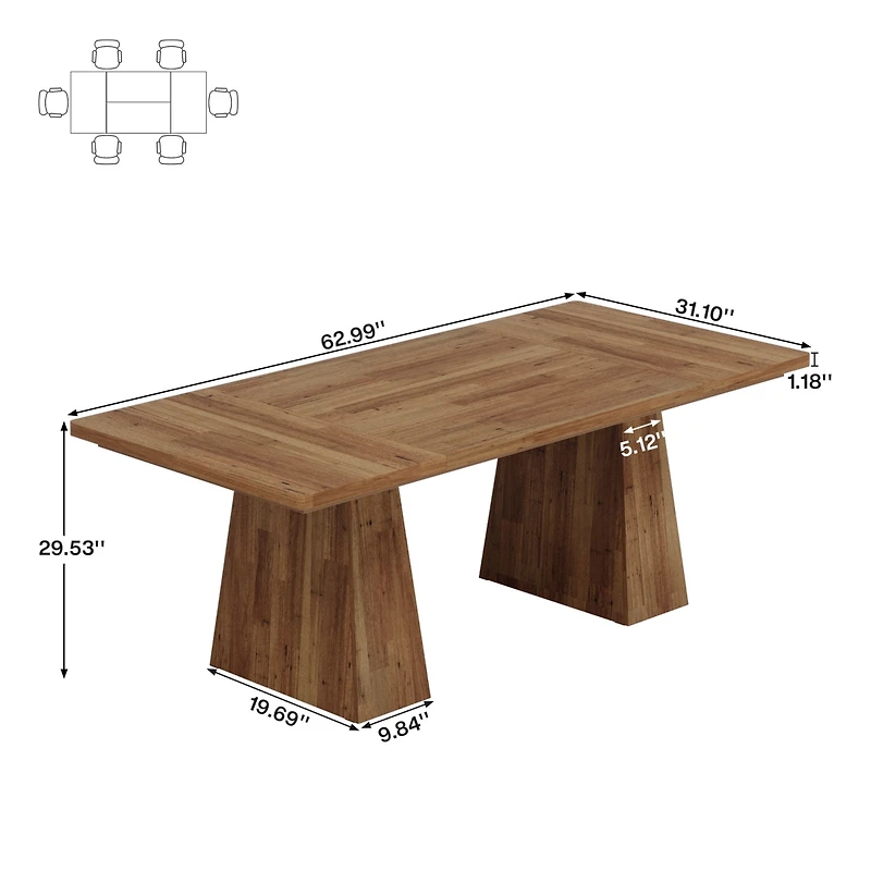 Tribesigns 63-Inch Farmhouse Dining Table, Table for 6 People, Wood Rustic Dinner Rectangular Kitchen