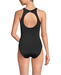 Lands' End Women's Long Tugless High Neck Portrait Back One Piece Swimsuit