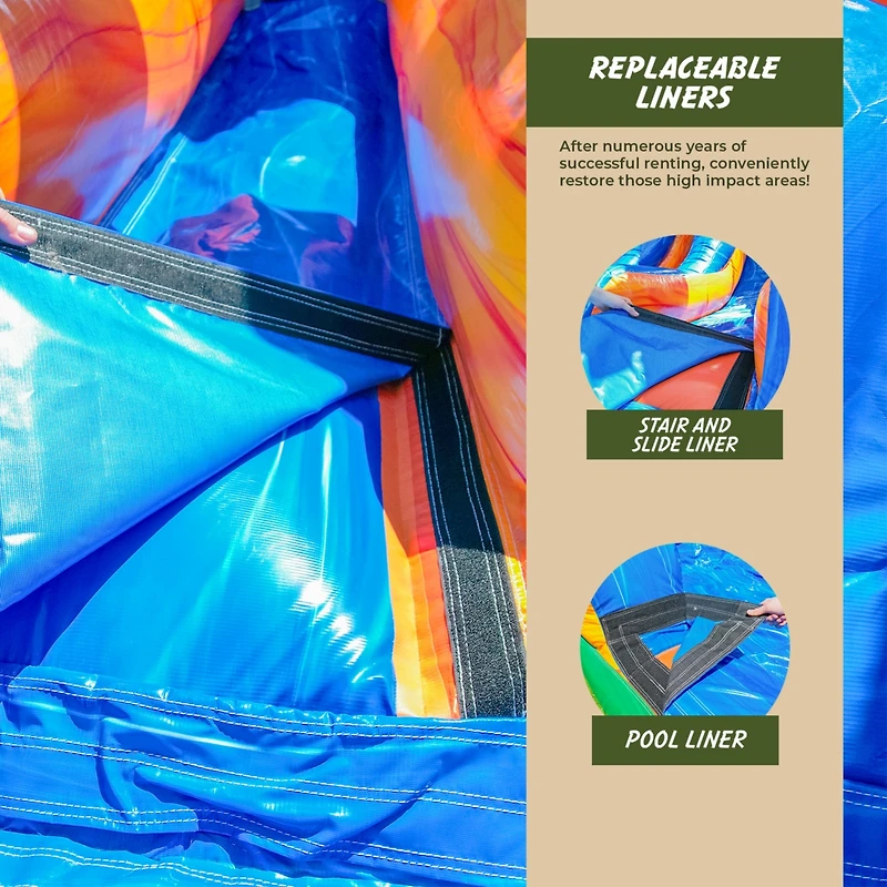 Xjump 17 Tall Jungle Falls Inflatable Dual Lane Water Slide with Detachable Pool, Tall Seating Height, Commercial Grade, Pvc Vinyl, Outdoor Backyard,