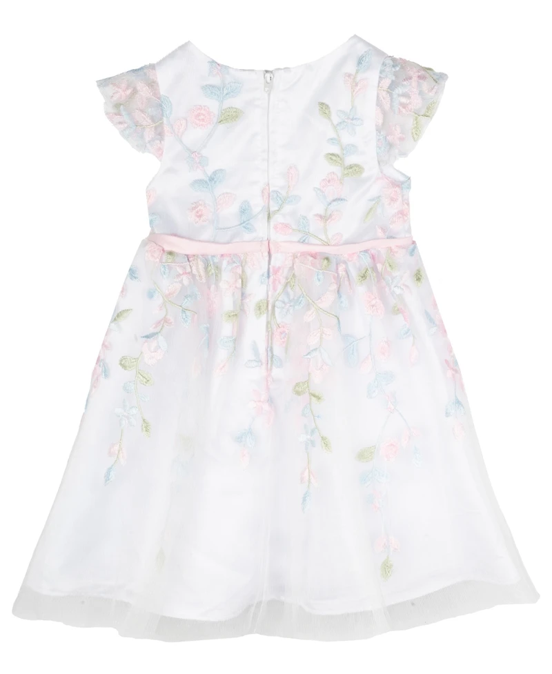 Rare Editions Baby Girls Floral Embroidered Mesh Social Dress