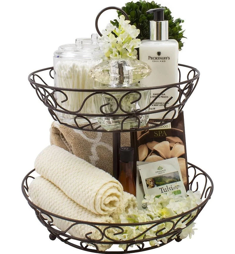 Sorbus 2-Tier Metal Countertop Fruit Basket & Bowl Stand - Stylish Storage for Kitchen & Dining - Bronze
