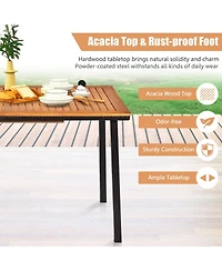 Gymax 5PCS Rattan Outdoor Dining Set Patio Furniture Set w/ Wooden Tabletop