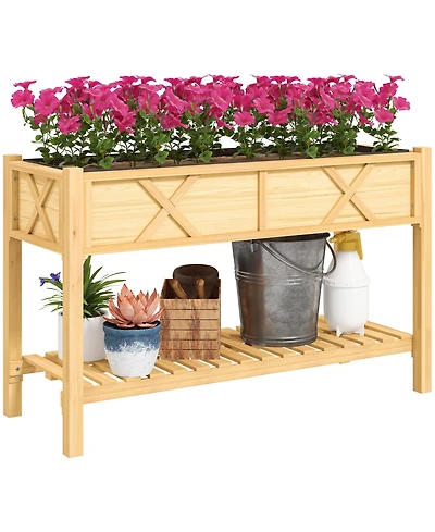 Outsunny Elevated Wood Garden Bed, 47 x 22 31.5in Flower Box,