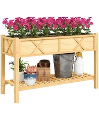 Outsunny Elevated Wood Garden Bed, 47 x 22 31.5in Flower Box,