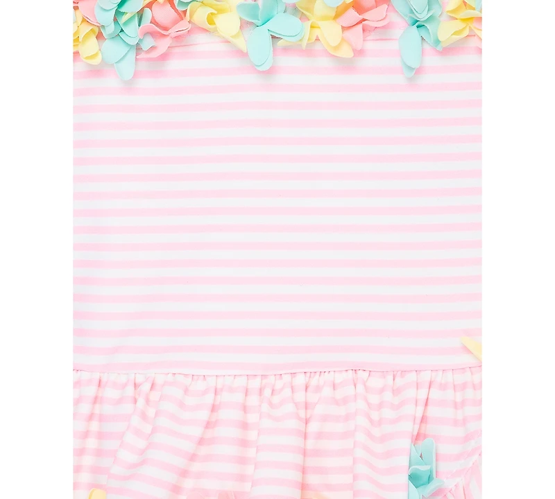 Little Me Baby Girls Floral-Trim Striped One-Piece Swimsuit
