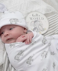 Living Textiles Baby Boys and Girls 3-Piece Elephant Heritage Collection Hello World Gift Set