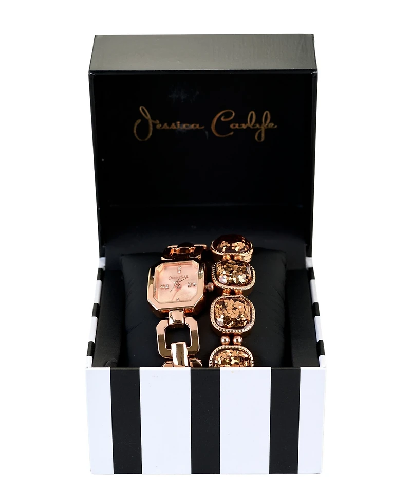 Jessica Carlyle Women's Shiny Rose Gold Tone Metal Alloy Analog Watch, 22mm