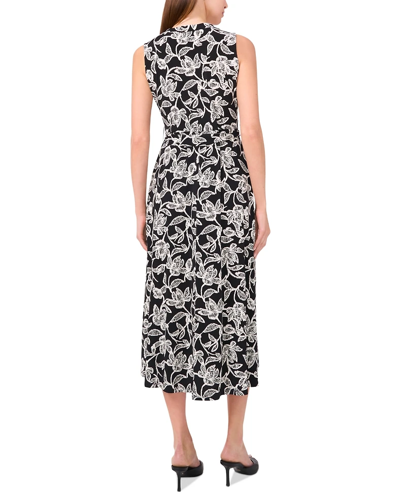 Sam & Jess Women's Printed V-Neck Tie-Waist Midi Dress
