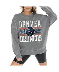 Gameday Couture Women's Gray Denver Broncos Vintage Wash Oversized Crewneck Fleece Pullover